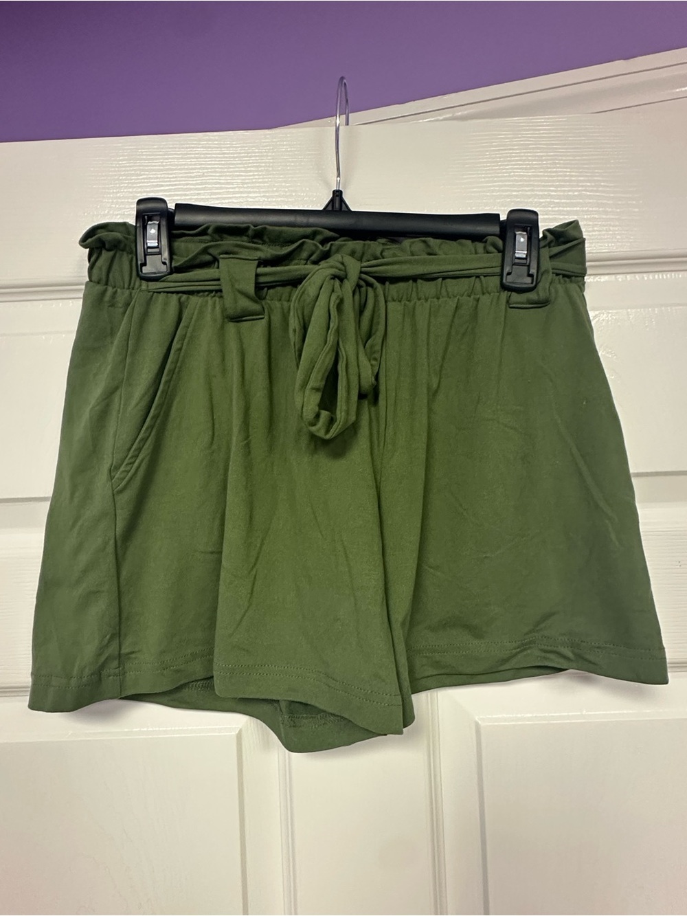 Women's Olive Tie Paperbag Waist Shorts